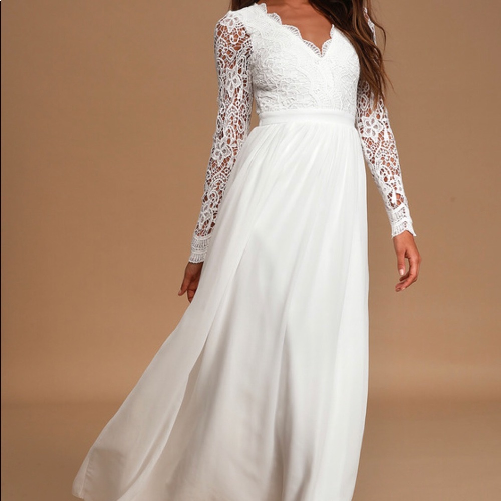 Awaken My Love White Long Sleeve Lace Maxi Dress